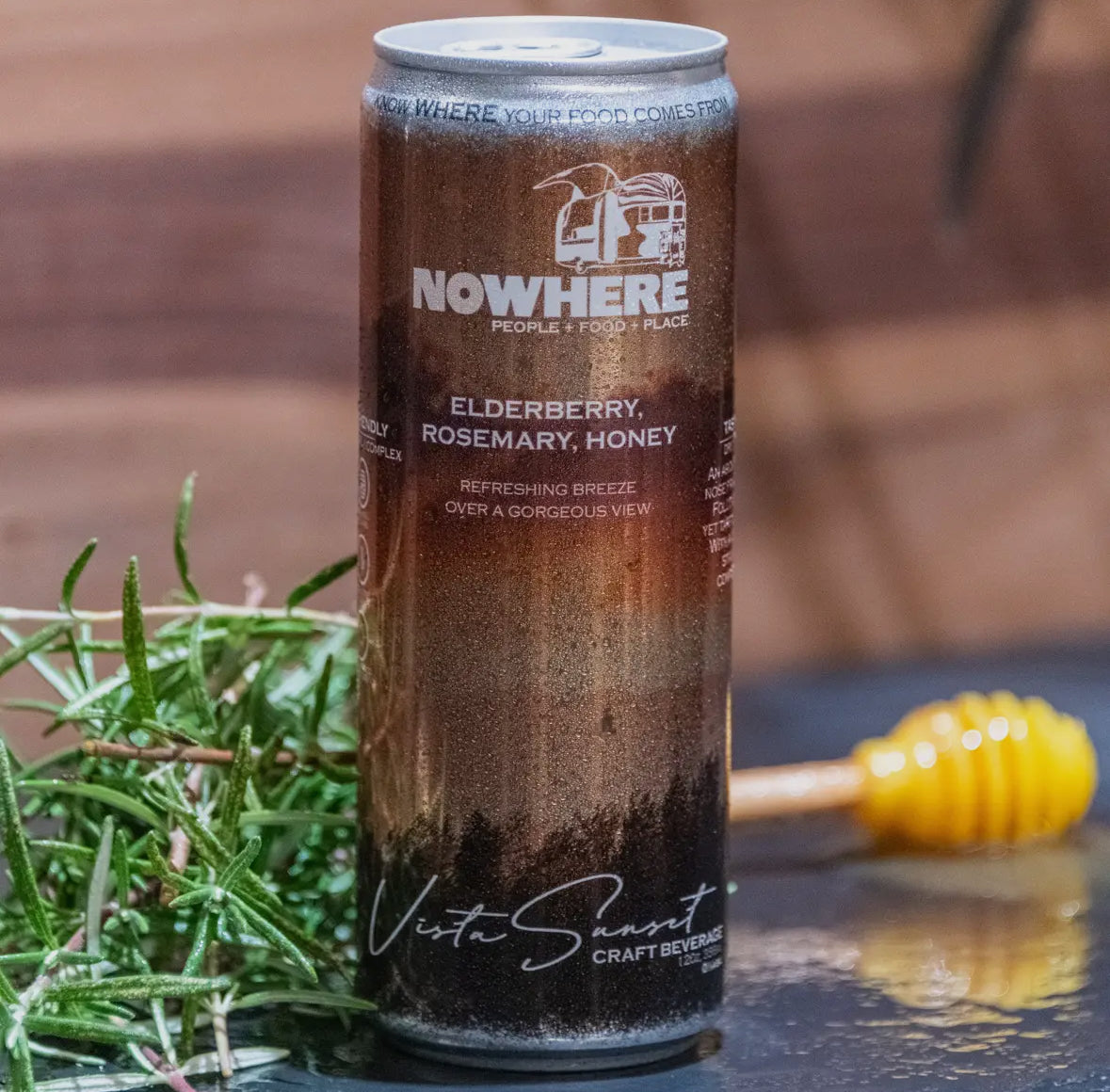 Vista Sunset: Elderberry, Rosemary, Honey Sparkling Mocktail