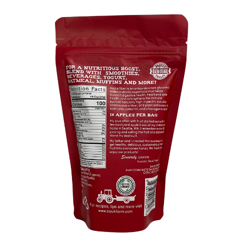 Red package with nutritional information and branding on a white background