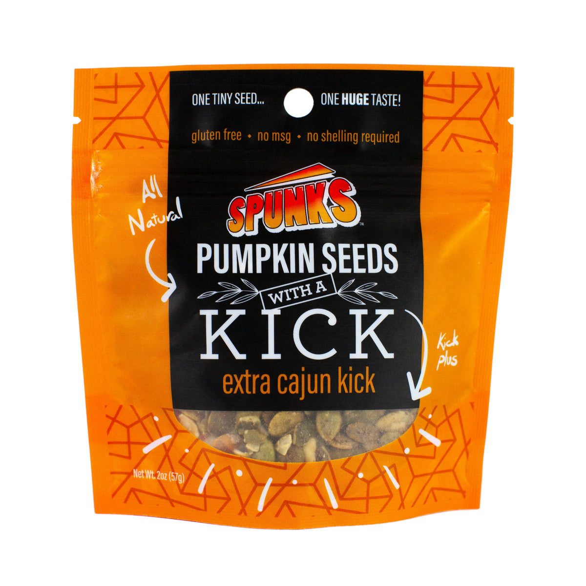 Spunk's Pumpkin Seeds with a Kick packaging on a white background