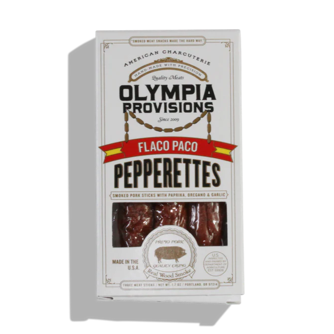 Pack of Olympia Provisions Flaco Paco Pepperettes on a white background