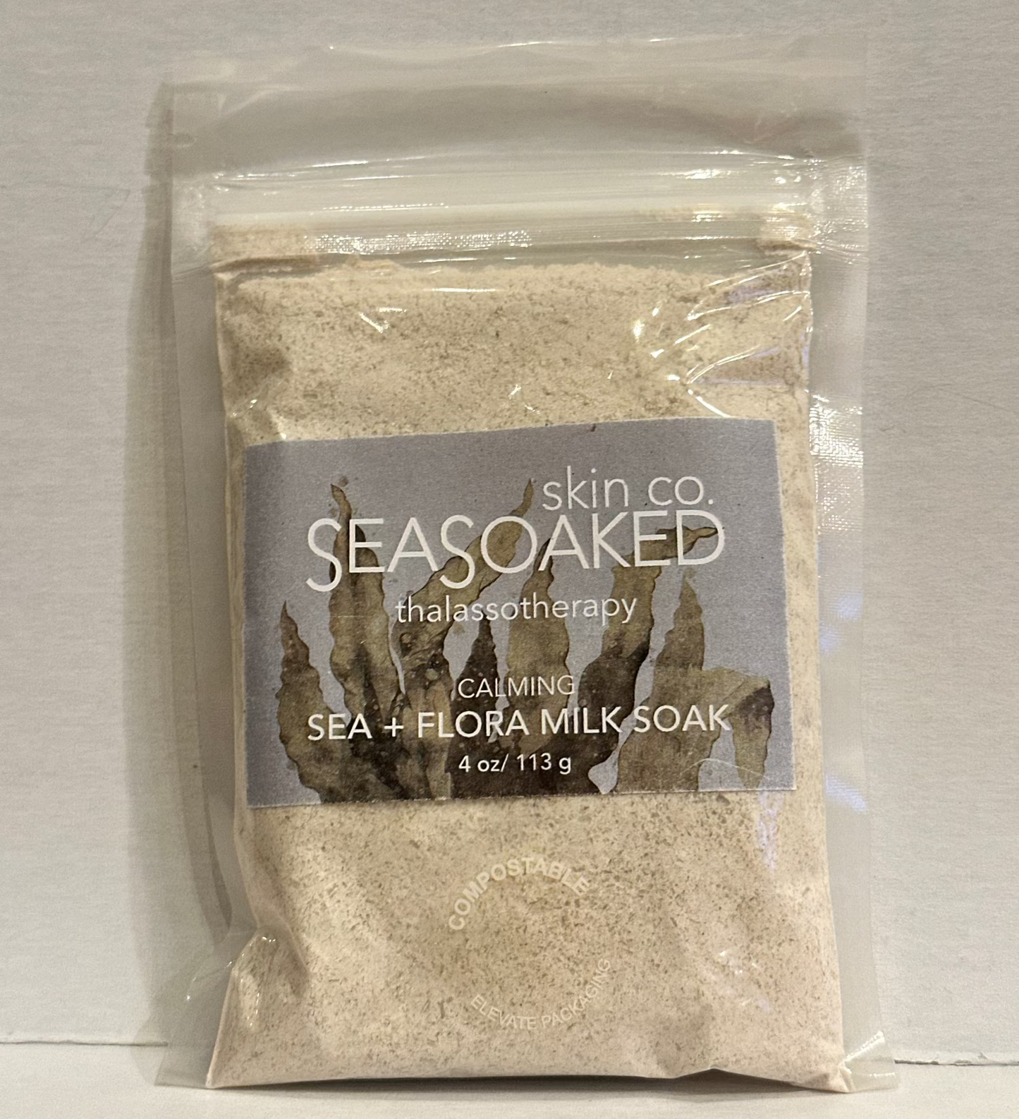 Packaged product labeled 'Seasoaked' on a gray background