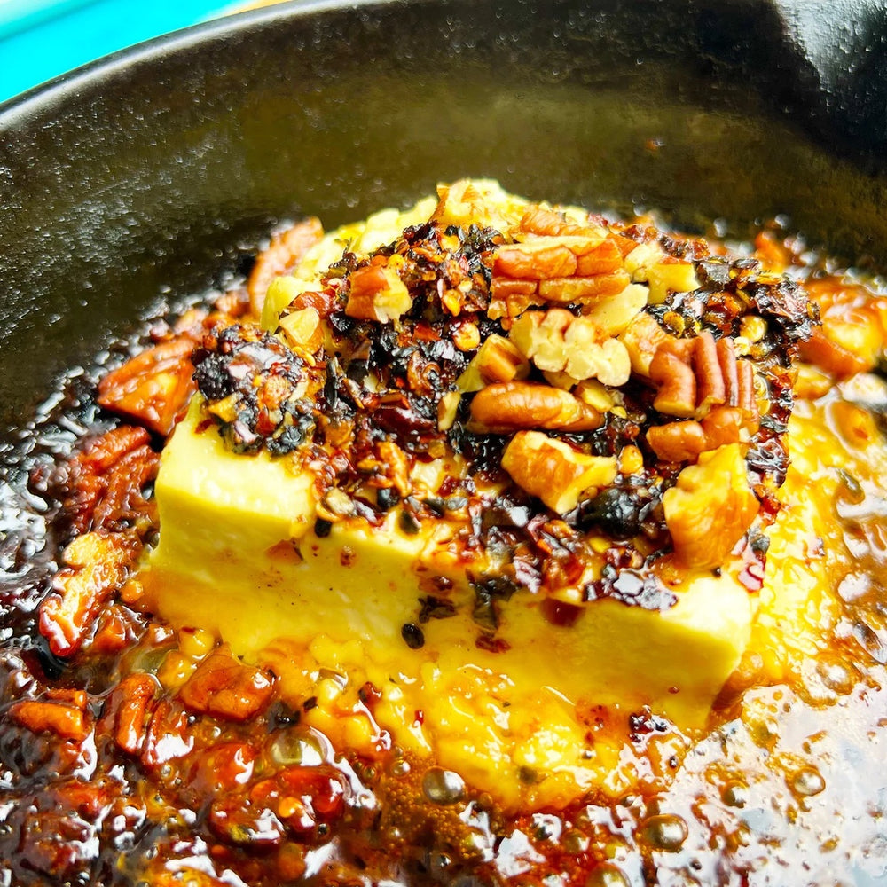 Recipe: Honey Glazed Grilled Feta with Kelp Chili Crisp