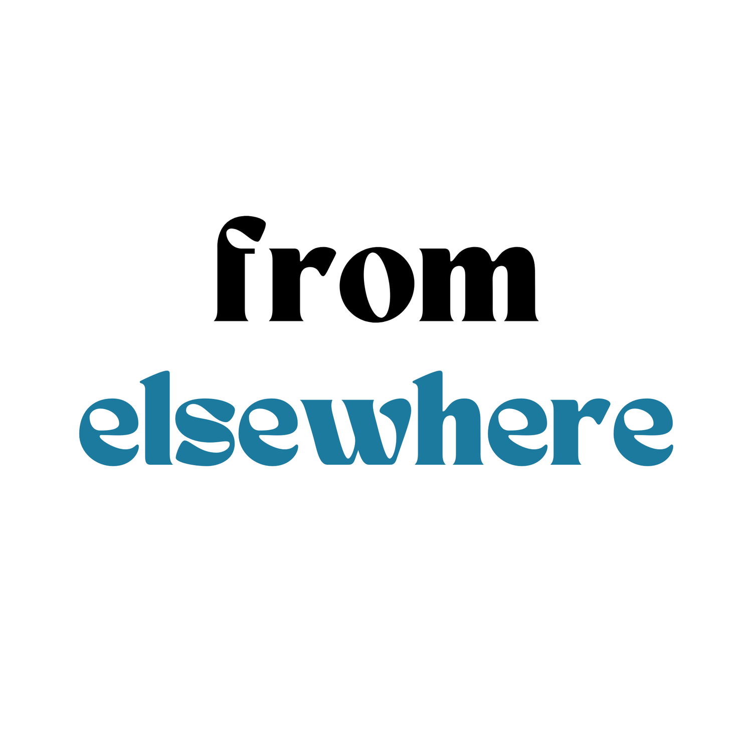 Black text "from" blue text "elsewhere" on white background