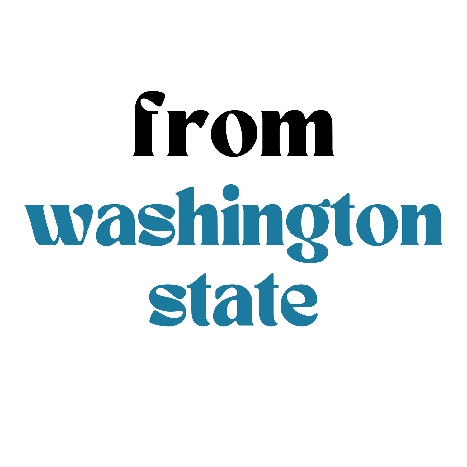 Black text "from" blue text "washington state" on white background