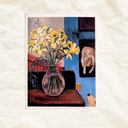 "Daffodils and Dogs" Greeting Card