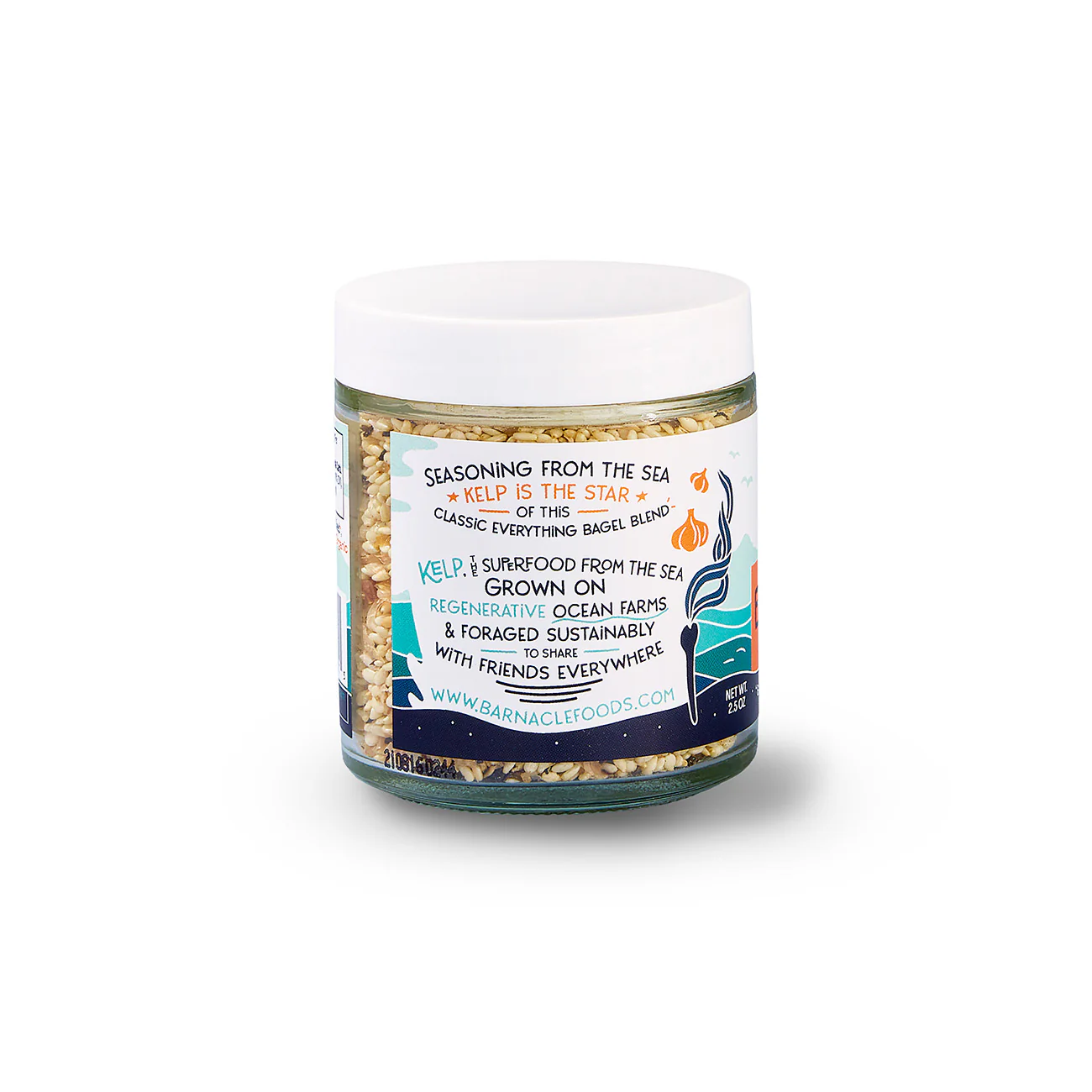 Jar of seasoning with a label on a white background