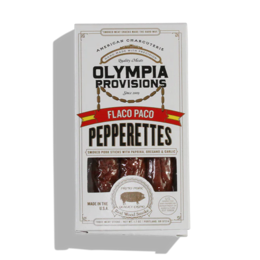 Pack of Olympia Provisions Flaco Paco Pepperettes on a white background