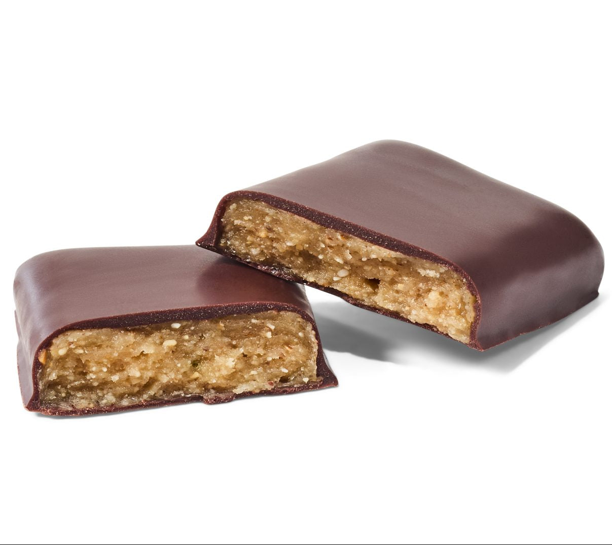 Broken in half candy, hazelnut flake wrapped in dark chocolate