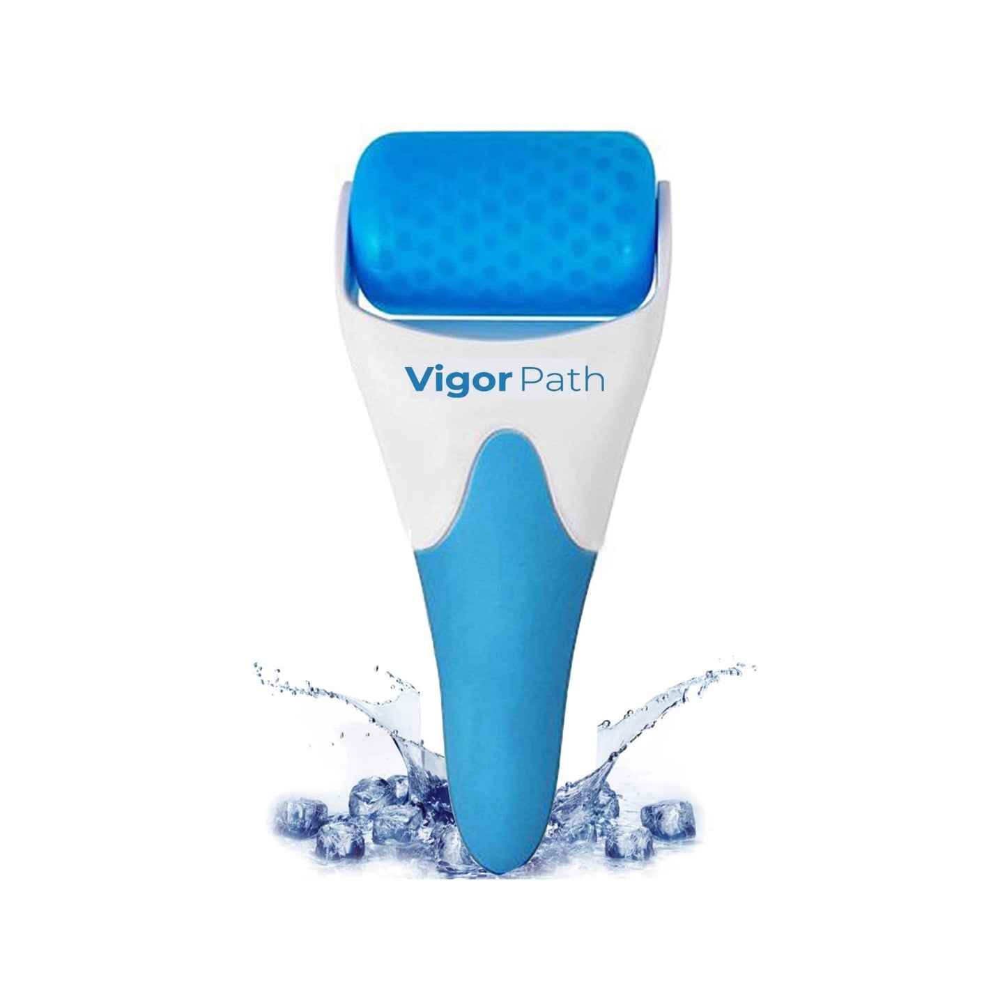 Blue and white skin care tool with 'Vigor Path' branding on a white background