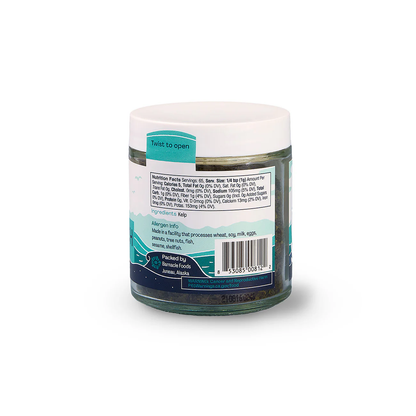 Glass jar with a label on a white background