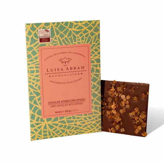 Chocolate bar with a decorative packaging featuring the brand 'Luisa Abram'.