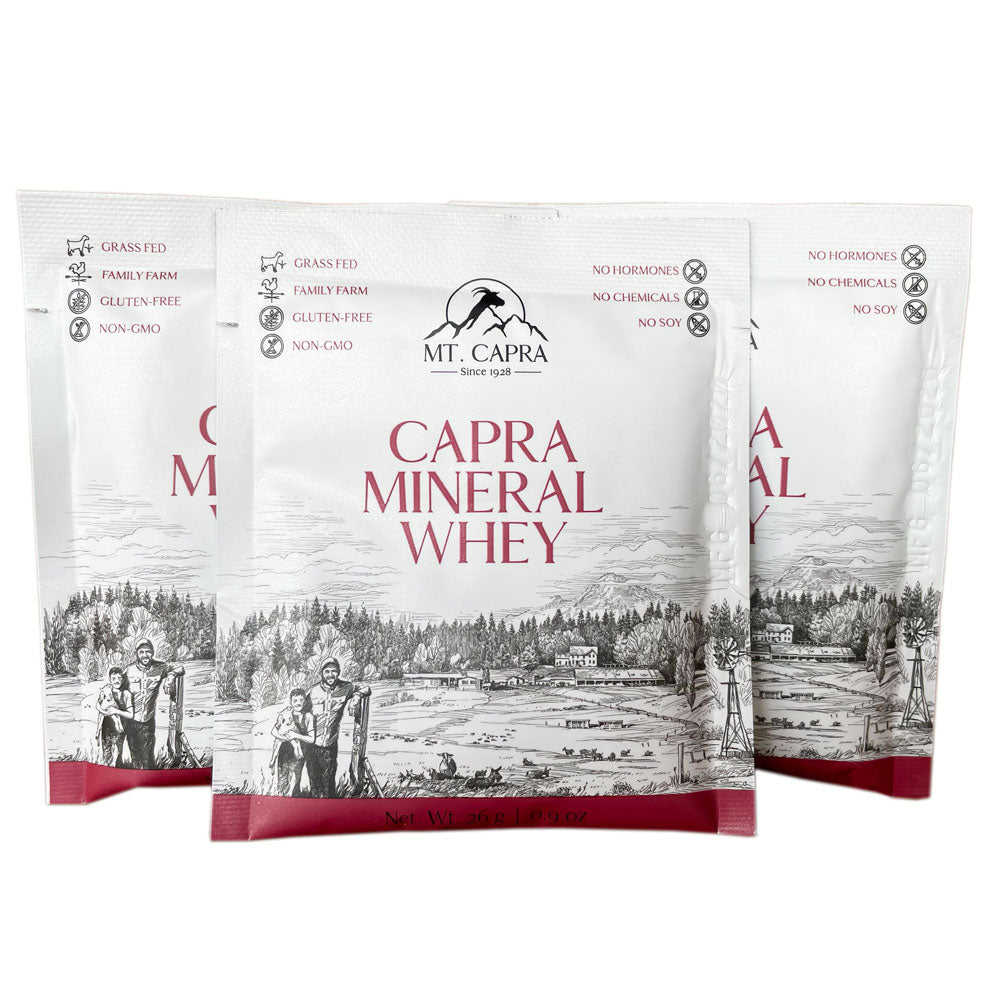 Three packages of Capra Mineral Whey