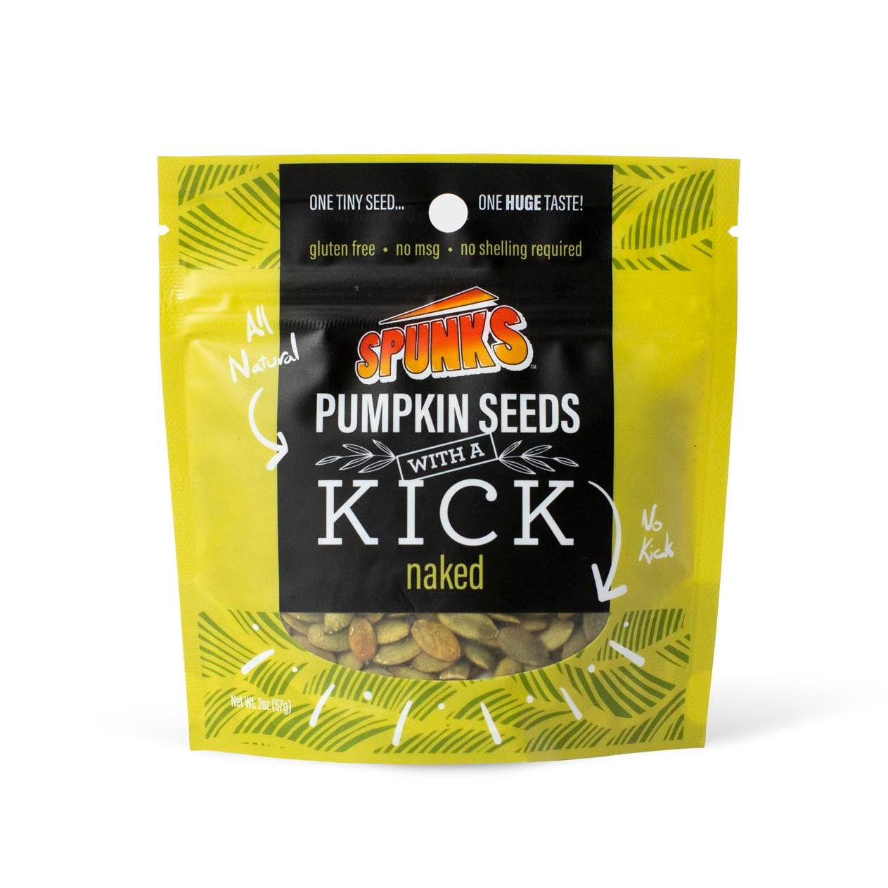 Spunk's Pumpkin Seeds with a Kick packaging on a white background