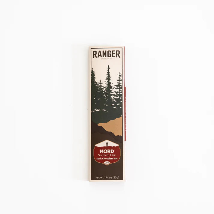 Ranger chocolate bar packaging with forest design on a white background