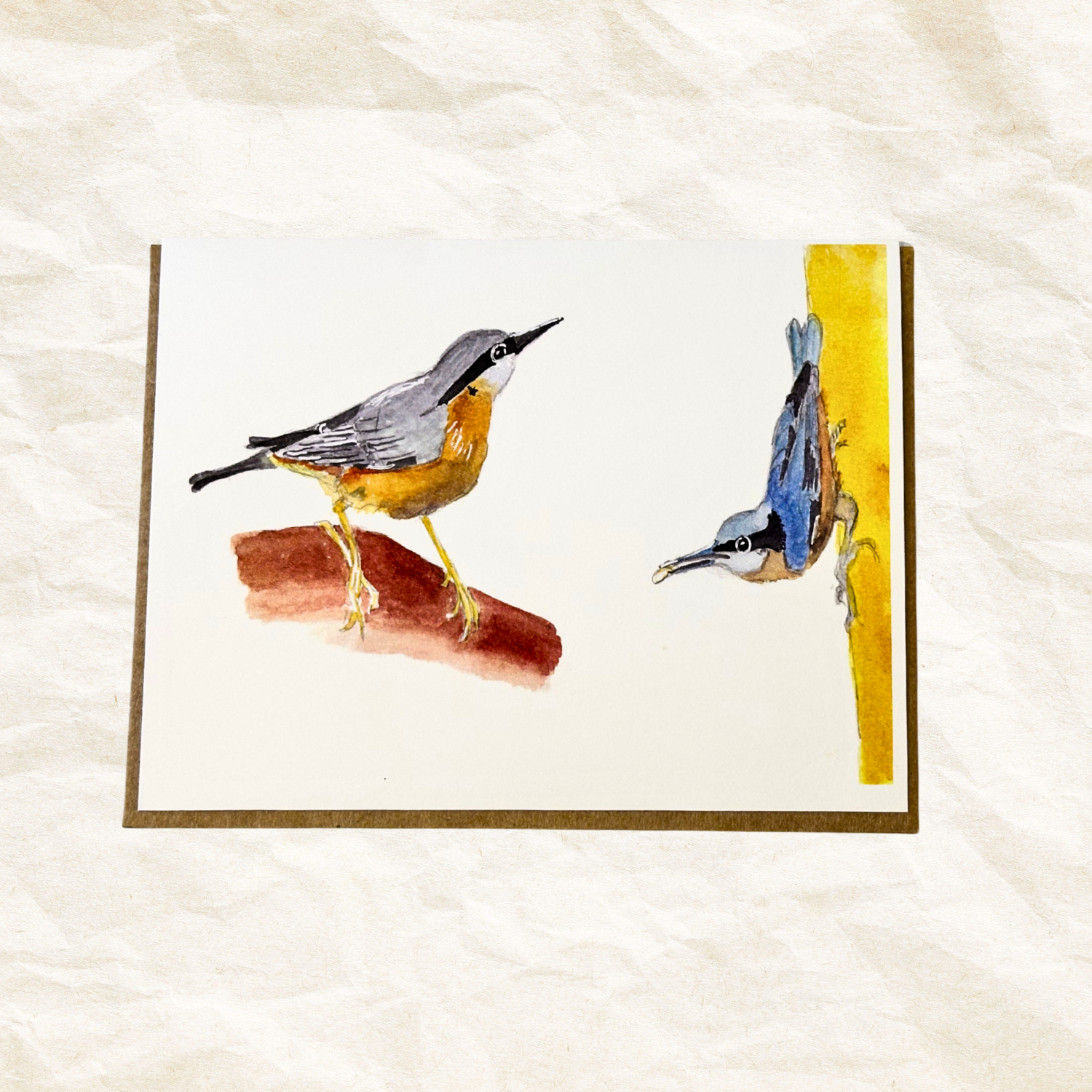 Two bird illustrations on a textured white background