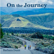 Cover of a CD with photo of three bikers on a winding road with green hills in the distance, with the words "On the Journey" "Barbara Dunn"