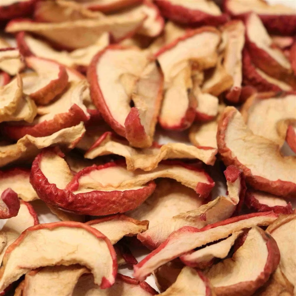 Close-up of dried apple slices with a focus on texture and color.