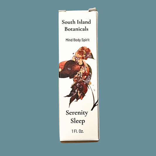 South Island Botanicals Serenity Sleep product packaging on a teal background